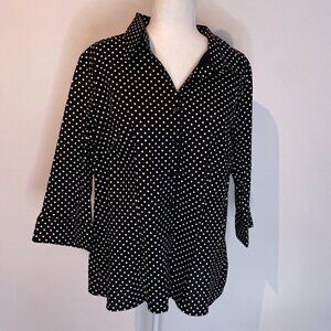 Lane Bryant NWT Black & White Polka Dot 3/4 Sleeve Shirt size 14/16